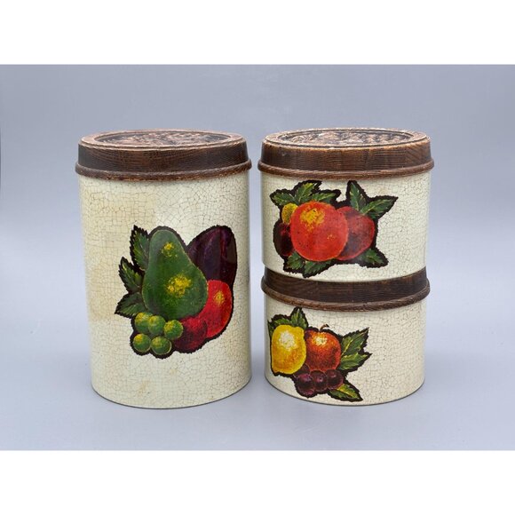 Vintage Cheinco Metal Canister Set With Fruit Harvest Retro Kitchen Storage Tins - Picture 2 of 9